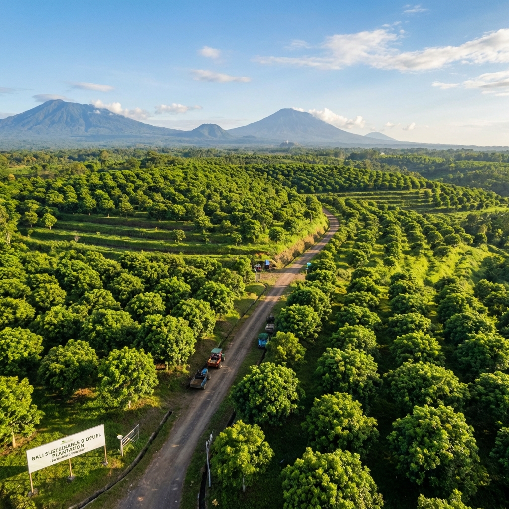 Bali Pongamia farm - 300 hectare sustainable plantation with organized rows of healthy trees